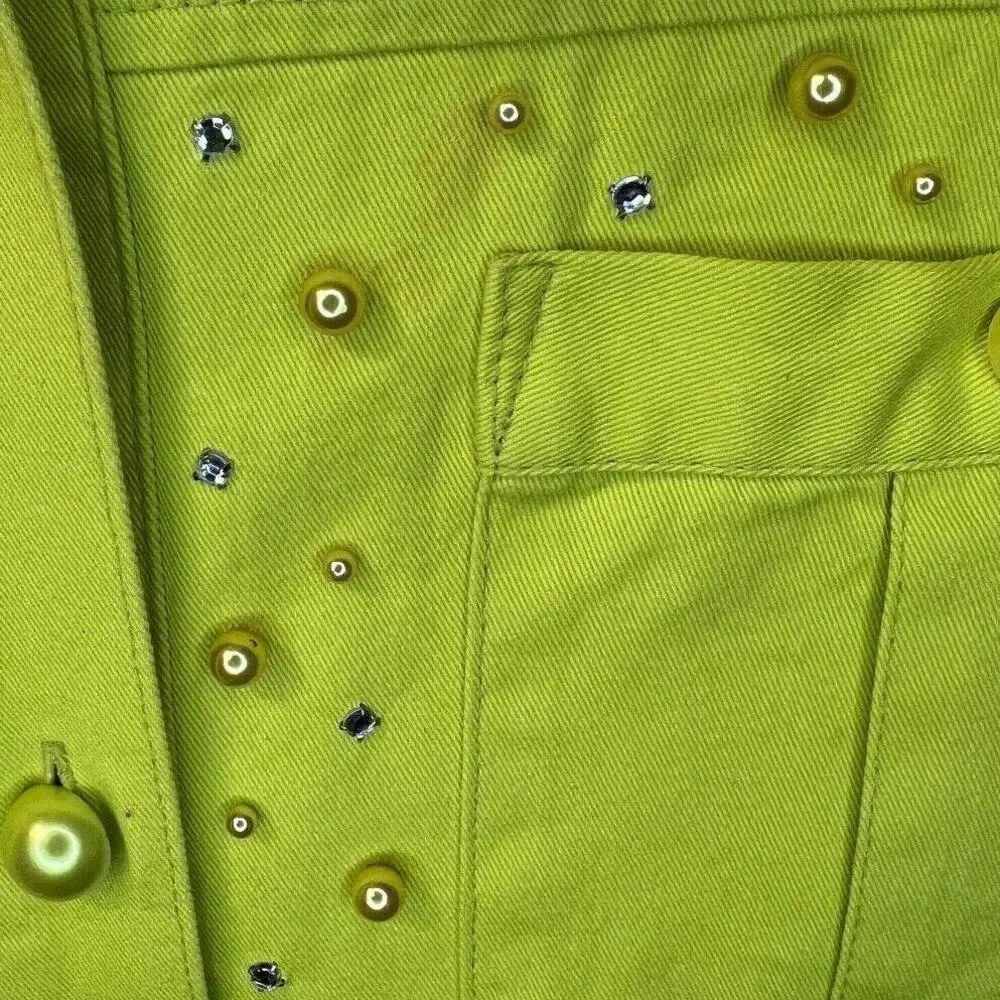 Vintage Saint Germain Paris XL Chartreuse Embellished Button Shirt Maximalist